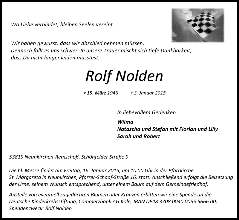  Traueranzeige für Rolf Nolden vom 10.01.2015 aus Kölner Stadt-Anzeiger / Kölnische Rundschau / Express