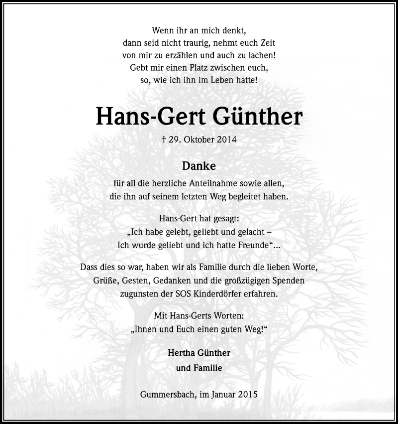  Traueranzeige für Hans-Gert Günther vom 09.01.2015 aus Kölner Stadt-Anzeiger / Kölnische Rundschau / Express