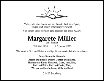 Anzeige von Margarete Müller von Kölner Stadt-Anzeiger / Kölnische Rundschau / Express