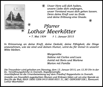 Anzeige von Lothar Meerkötter von Kölner Stadt-Anzeiger / Kölnische Rundschau / Express