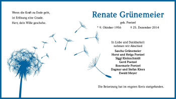 Anzeige von Renate Grünemeier von Kölner Stadt-Anzeiger / Kölnische Rundschau / Express