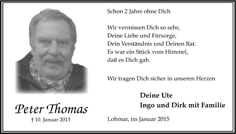  Traueranzeige für Peter Thomas vom 10.01.2015 aus Kölner Stadt-Anzeiger / Kölnische Rundschau / Express