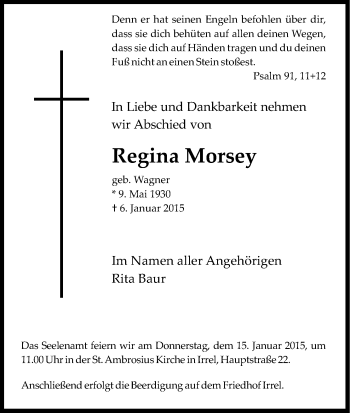 Anzeige von Regina Morsey von Kölner Stadt-Anzeiger / Kölnische Rundschau / Express