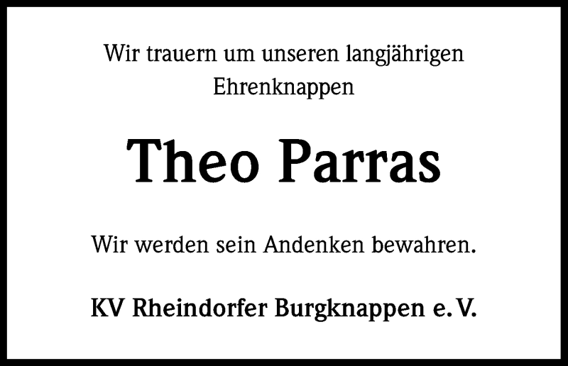 Traueranzeige für Theo Parras vom 10.01.2015 aus Kölner Stadt-Anzeiger / Kölnische Rundschau / Express