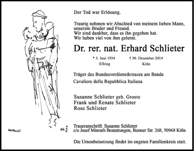  Traueranzeige für Erhard Schlieter vom 10.01.2015 aus Kölner Stadt-Anzeiger / Kölnische Rundschau / Express