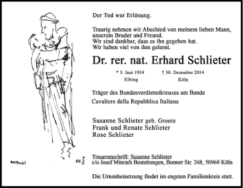 Anzeige von Erhard Schlieter von Kölner Stadt-Anzeiger / Kölnische Rundschau / Express