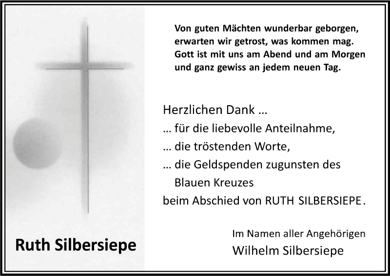  Traueranzeige für Ruth Silbersiepe vom 10.01.2015 aus Kölner Stadt-Anzeiger / Kölnische Rundschau / Express