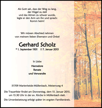 Anzeige von Gerhard Scholz von Kölner Stadt-Anzeiger / Kölnische Rundschau / Express