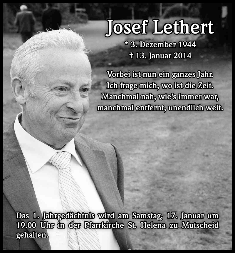  Traueranzeige für Josef Lethert vom 13.01.2015 aus Kölner Stadt-Anzeiger / Kölnische Rundschau / Express