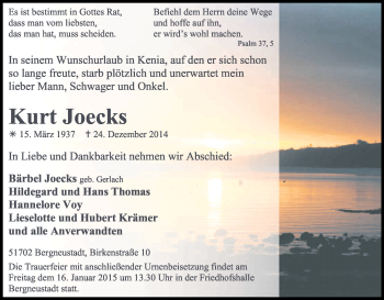 Anzeige von Kurt Joecks von Kölner Stadt-Anzeiger / Kölnische Rundschau / Express