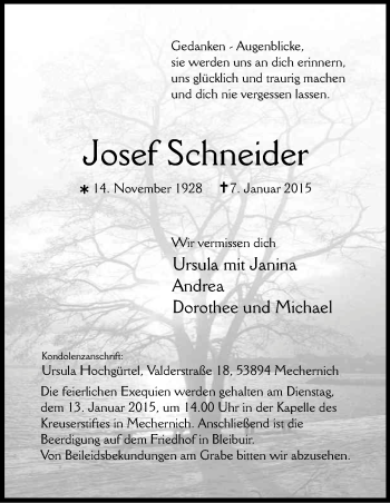 Anzeige von Josef Schneider von Kölner Stadt-Anzeiger / Kölnische Rundschau / Express