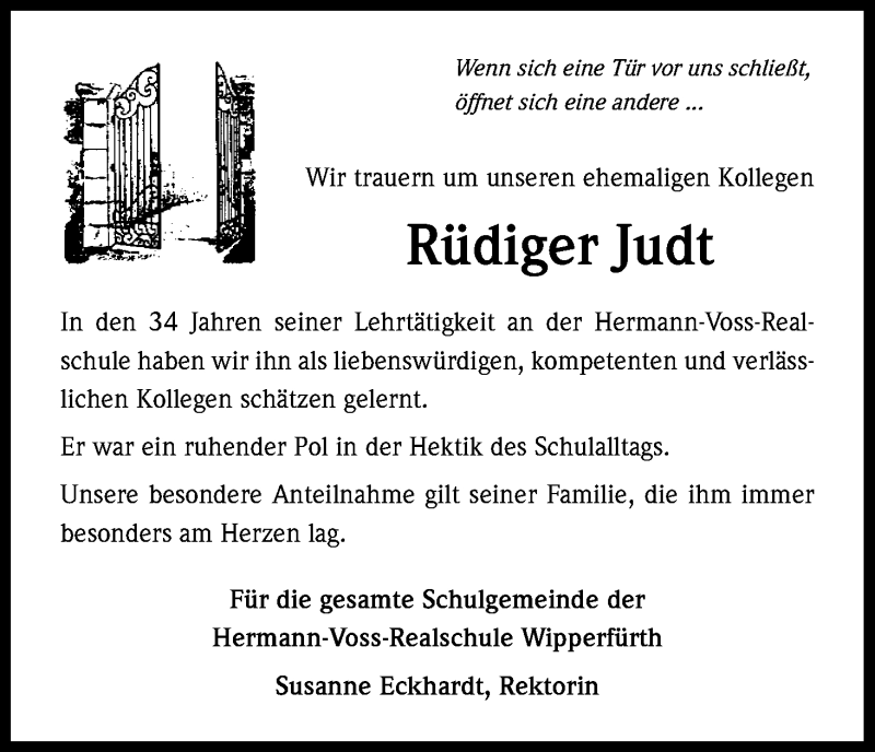  Traueranzeige für Rüdiger Judt vom 13.01.2015 aus Kölner Stadt-Anzeiger / Kölnische Rundschau / Express
