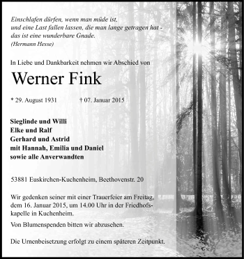 Anzeige von Werner Fink von Kölner Stadt-Anzeiger / Kölnische Rundschau / Express