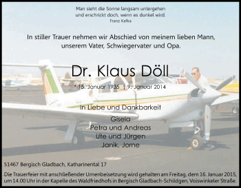 Anzeige von Klaus Döll von Kölner Stadt-Anzeiger / Kölnische Rundschau / Express