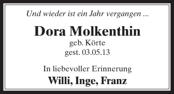 Anzeige von Dora Molkenthien von  Sonntags-Post 