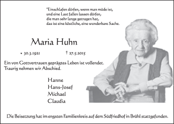 Anzeige von Maria Huhn von  Schlossbote/Werbekurier 