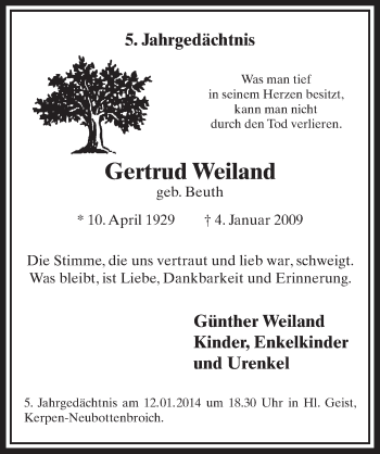 Anzeige von Gertrud Weiland von Sonntags-Post