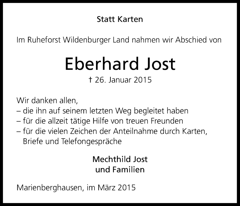  Traueranzeige für Eberhard Jost vom 21.03.2015 aus Kölner Stadt-Anzeiger / Kölnische Rundschau / Express