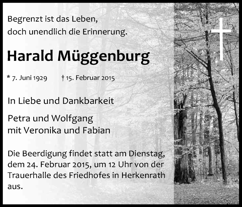  Traueranzeige für Harald Müggenburg vom 19.02.2015 aus Kölner Stadt-Anzeiger / Kölnische Rundschau / Express