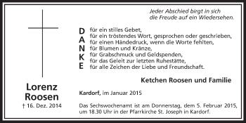 Anzeige von Lorenz Roosen von  Schaufenster/Blickpunkt  Schlossbote/Werbekurier 