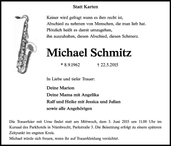 Anzeige von Michael Schmitz von Kölner Stadt-Anzeiger / Kölnische Rundschau / Express