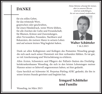 Anzeige von Walter Schütteler von  Schlossbote/Werbekurier 