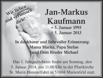 Anzeige von Jan-Markus Kaufmann von Extra Blatt Lokalanzeiger 