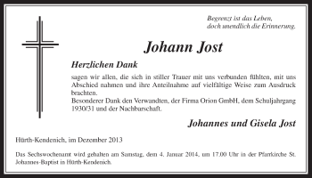 Anzeige von Johann Jost von Wochenende 