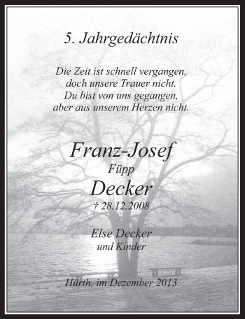 Anzeige von Franz-Josef Decker von Wochenende 