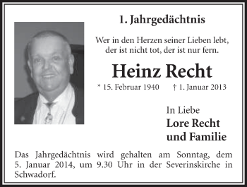 Anzeige von Heinz Recht von Schlossbote/Werbekurier 