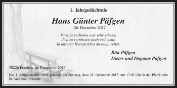 Anzeige von Hans Günter Päfgen von Wochenende 