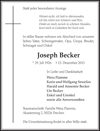 Anzeige von Joseph Becker von Sonntags-Post