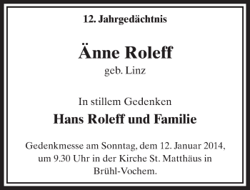 Anzeige von Änne Roleff von  Schlossbote/Werbekurier 