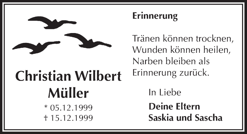  Traueranzeige für Christian Wilbert Müller vom 21.12.2013 aus Bergisches Sonntagsblatt