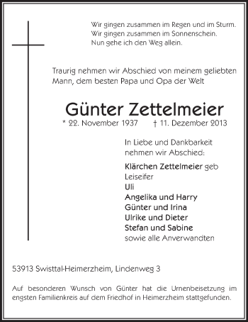 Anzeige von Günter Zettelmeier von Schaufenster/Blickpunkt 