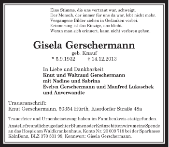 Anzeige von Gisela Gerschermann von Schaufenster/Blickpunkt 