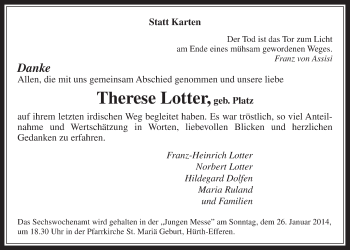 Anzeige von Therese Lotter von Wochenende 