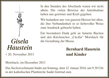 Anzeige von Gisela Haustein von Lokalanzeiger 