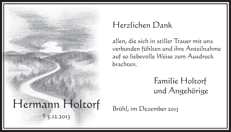  Traueranzeige für Hermann Holtorf vom 24.12.2013 aus Schlossbote/Werbekurier 