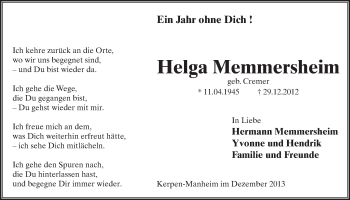 Anzeige von Helga Memmersheim von Werbepost 