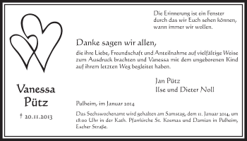 Anzeige von Vanessa Pütz von Sonntags-Post