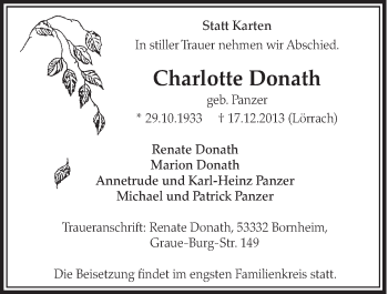 Anzeige von Charlotte Donath von Schlossbote/Werbekurier 