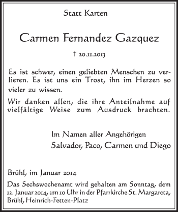 Anzeige von Carmen Fernandez Gazquez von Schlossbote/Werbekurier 