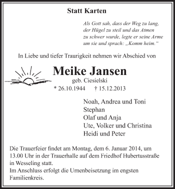 Anzeige von Meike Jansen von Schlossbote/Werbekurier 