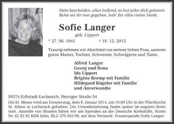 Anzeige von Sofie Langer von Werbepost 