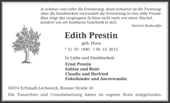 Anzeige von Edith Prestin von Werbepost 