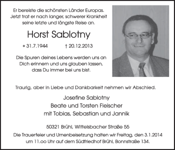 Anzeige von Horst Sablotny von Schlossbote/Werbekurier 