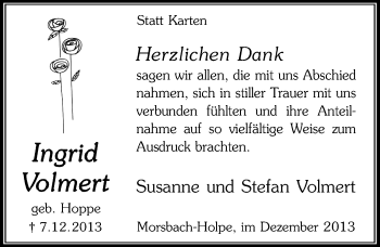 Anzeige von Ingr4id Volmert von Lokalanzeiger 