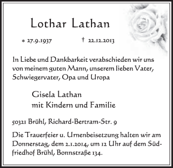 Anzeige von Lothar Lathan von Schlossbote/Werbekurier 
