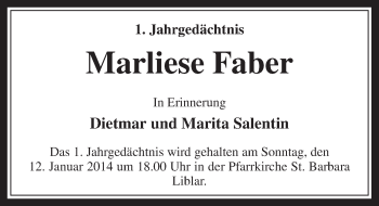 Anzeige von Marliese Faber von  Werbepost 